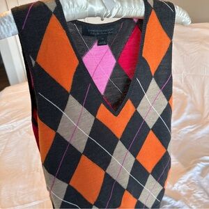 Vintage Express Argyle V-Neck Sweater Vest in Orange and Pink and Red